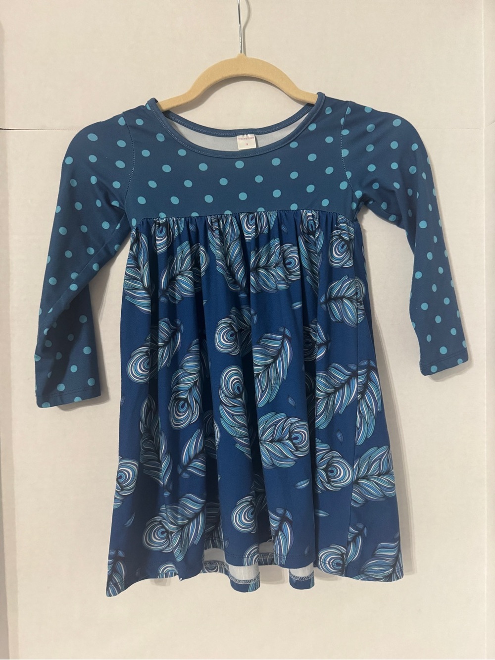 Penelope Plumm Girls Size 5 Blue Floral Polka Dot Long Sleeve Dress